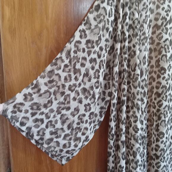 Turquoise Haven Sheer Leopard Animal Print Kimono Duster One Size Beach Cover Up - Picture 4 of 6